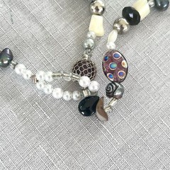 BOHO Beaded Lariat Necklace Hand-Crafted Art Glass Semi-Precious Stones Pearl