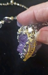 Amethyst Druzy Wire Wrapped Stars Accent StatemenNecklace With Matching Earrings