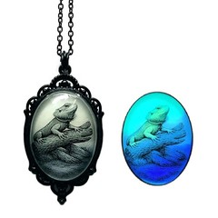 Bearded Dragon Lime Aqua Blue Purple/Violet Glow in the Dark Necklace