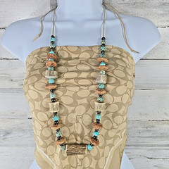 Handmade Tribal Boho Necklace Turquoise Beads Bone Horn Discs Rustic Natural….