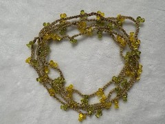 (2) Vintage Green & Yellow/Orange & Brown Tricorner Beaded Gold Thread Necklaces