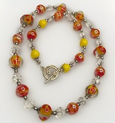 Ooak Handmade Red & Yellow Beaded Necklace , Marano LampWork whimsical