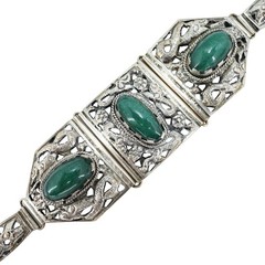 Vintage Filigree Bracelet Aventurine Cabs Ethnographic White Metal – Asia / ME