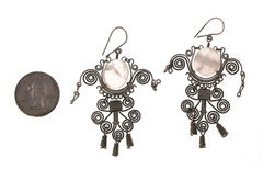 Artisan Metal Light Pink Stone Drop Dangle Pierced Earrings