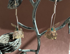 Alpaca Mexico Silver Hoop Earrings Three Dimensional Animal Dog Dangles 2 1/2″