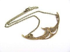 Art Nouveau Bird Necklace Egyptian Revival Pendant Oxidized Brass Chain Birthday