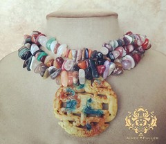 Aimee Fuller Gem Mix Citrine Quartz Jasper Stone Statement Necklace Jade Pendant