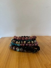 One of a Kind NWT Handmade Gemstone 5 Bracelet Stack Onyx Jasper Agate Jewelry