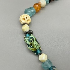 Mixed Bead Necklace Womens Teal Boho Artisan Lace Pendant Toggle Clasp 21 Inch
