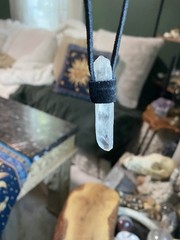 Handmade Crystal Clear Quartz Leather Wrap Necklace