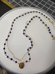 VINTAGE LAPIS LAZULI 14/20 GOLD FILLED 16″ STATION NECKLACE 6.89g 925 charm