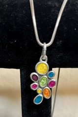Gorgeous DANFORTH PEWTER Lindy/Fiesta Pendant w/ 17″ 925 Sterling Chain
