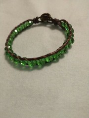 Beaded Leather Wrap Bracelet, Handmade With Green Crystal Beads