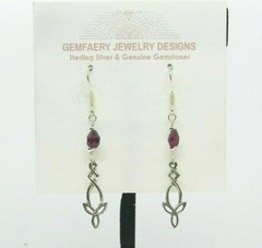 Sterling Silver CELTIC KNOT w/ Faceted GARNET Dangle Earrings….Handmade USA