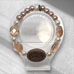 Handmade Bracelet Elegant Champagne & White Glass Pearls Stretchy Statement