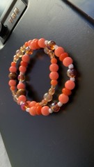 Handmade 2pc Orange/Multicolor Beaded Stretch Bracelets, Round Beads, No Clasp