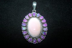 Artisan Sterling Silver Southwestern Pink Conch Purple Fire Opal Cluster Pendant