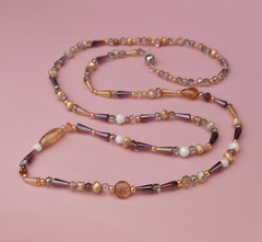 Extra long nude beige glass bead necklace, super long accent necklace