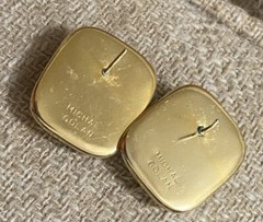 MICHAL GOLAN Signed Gold Tone Gray Pearl Enamel Pierced Earrings
