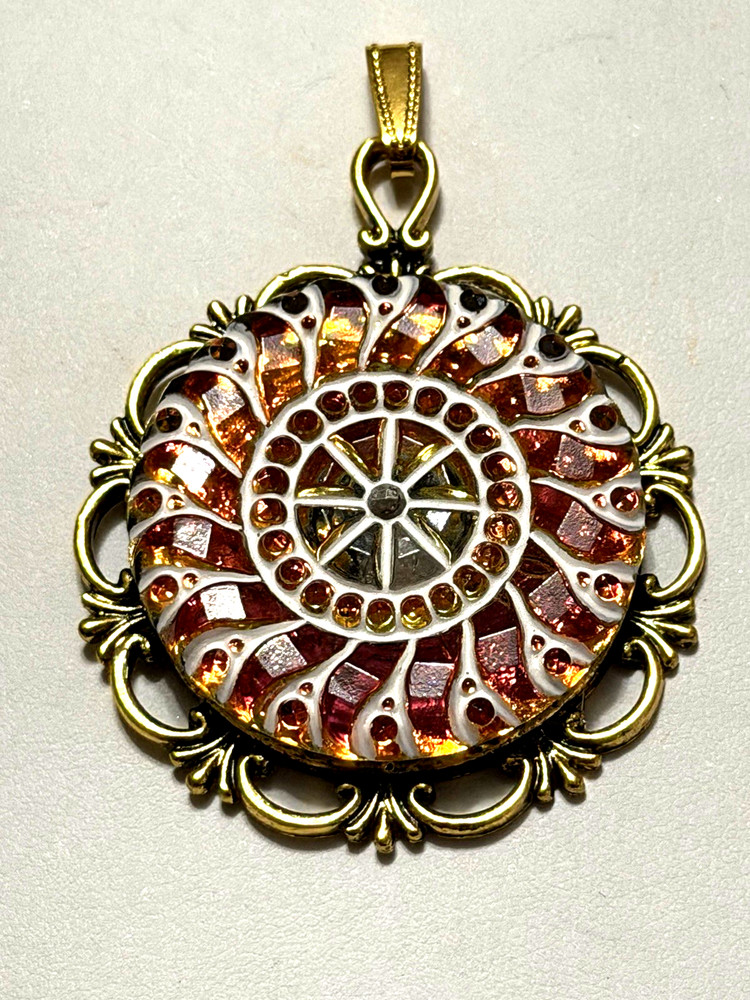 NEW ITEM* HUGE! FIERY VTG SCULPTED IRIDESCENT VOLCANO CZECH GLASS PENDANT