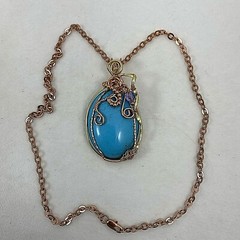 Handmade Copper Wire Wrap 1 1/4″ x 2 1/2″ Turquoise Oval Pendant #235 18″ Chain