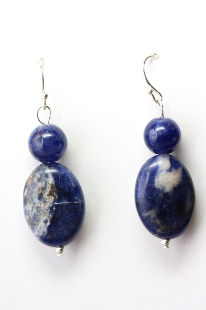 Sodalite Blue 13mm x 18mm Oval Gemstone .925 Sterling Silver Earrings 1 1/2″
