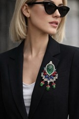 MOANS Couture Baroque-Inspired Carved Glass Necklace/Brooch OOAK