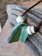 Sea Glass and Puka Shell Necklace Gift Men Women Artisan Braid Mermaid Tears