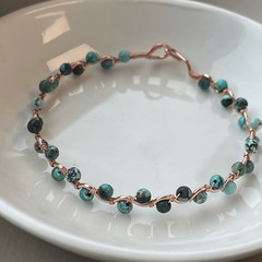 African turquoise 7” copper wire beaded beads handcrafted handmade dainty