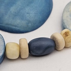 Artisan Blue & Natural Tagua Nut Set Statement Necklace/Earrings Eco-Friendly