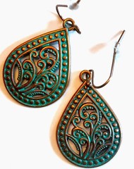 VINTAGE LEAVES Age Copper look TEARDROP earring copper FISH HOOK #550 s