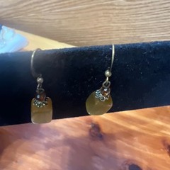 Vtg Artisan Drop Dangle Earrings Geometric Fired Agate Beads Handmade Boho