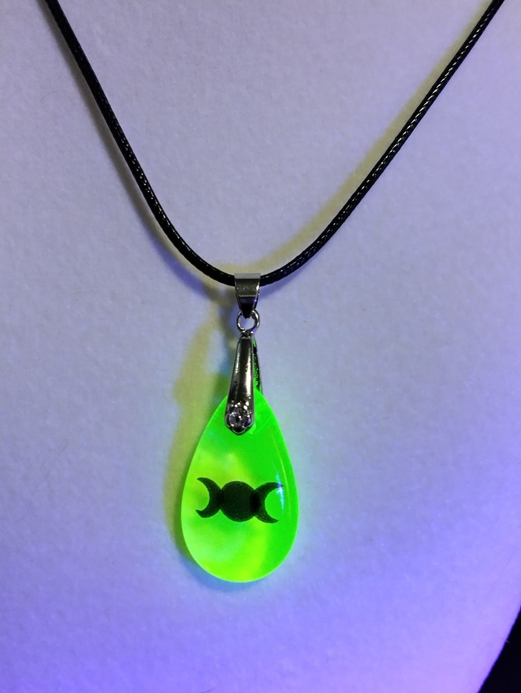 Triple Moon Magic Vaseline Glass Pendant With A Radiant Glow In UV