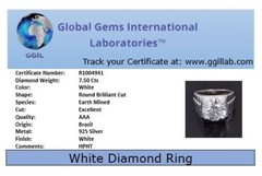Certified 7.50 Ct White Diamond Solitaire Ring – Birthday Gift ! Free Tariffs .