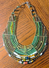 Beaded Handmade Cleopatra Style Green Gold Tribal Necklace Boho