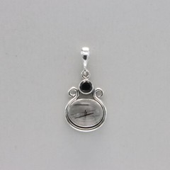 Oval RUTILATED QUARTZ and Black Onyx Pendant – 925 STERLING SILVER #6e