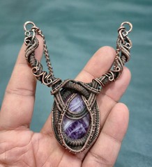 Handmade Saga Amethyst Necklace Wire Wrapped Copper Gemstone Jewelry Gift