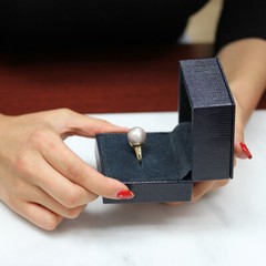 14K Gold High Luster South Sea Cultured Semi Round 14mm silver white Pearl Ring