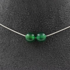Necklace 2 Green Agate Pearls 8 Mm. Stainless Steel Chain Women’s Necklace, H