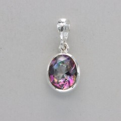 Multi-Color Faceted Oval MYSTIC TOPAZ Pendant – 925 STERLING SILVER Rainbow #32e