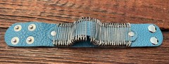 New Genuine Leather Blue Cuff Bracelet Wristband Adjustable Pin Charm Snap Clsr.