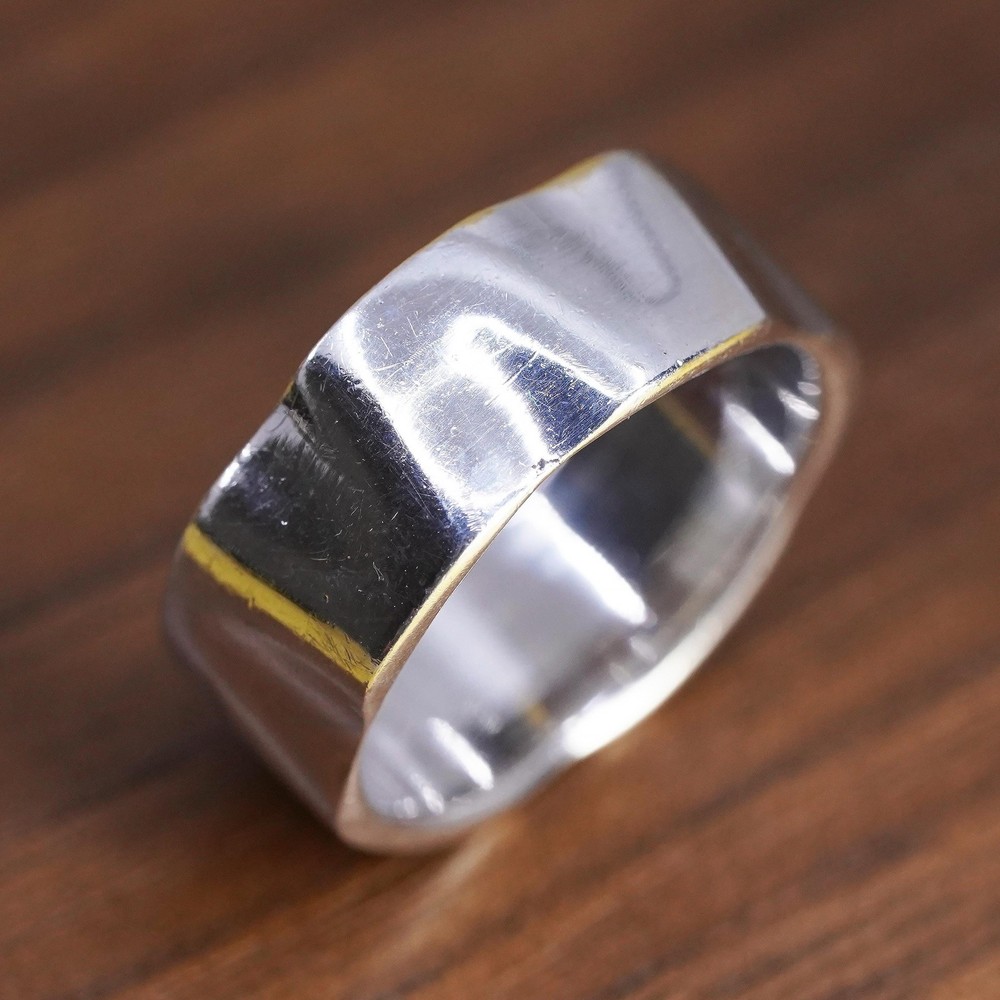 Size 9, vintage modern simple Sterling silver prayer ring, 925 wavy band