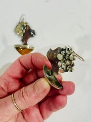 Artisan Sculptural Face Earrings Mixed Metal Silver & Copper with Amber Drop
