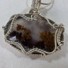 Sterling Silver 925 Hand Wrapped Moss Agate Pendant Necklace 20″