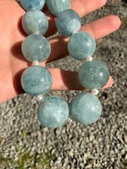Huge Aquamarine Bead Necklace Artisan Handcrafted