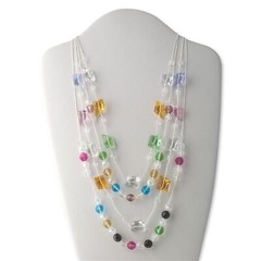 Bohemian Retro Multi-Strand Candy Colored Glass Baubles Necklace with White Cord