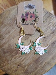 Handmade Pink Crescent Moon Cottage Core Vibe Stamped 925 14kt Plated