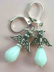 White ANGELS Silver Hematite earring SP LEVERBACK handcrafted