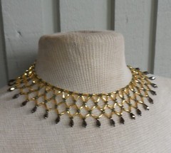 Netted Weave Beaded Adjustable Choker Necklace Gold Olive Green Bronze Netting