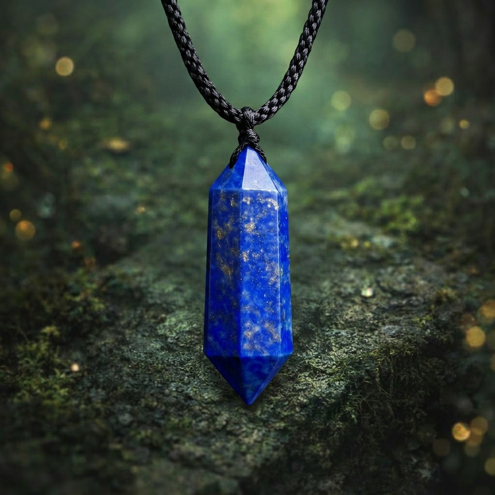 Deep Blue Lapis Lazuli Hexagonal Point Pendant Real Gemstone Protection Jewelry
